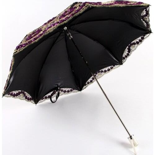 Double-Layer Folding Lace Embroidery Umbrella Double Folding Umbrella Umbrella Black Glue UV Protection Sunshade Lace Umbrella