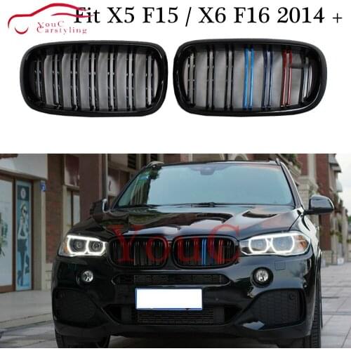 F16 Front Bumper Kidney Grille Grills for BMW X5 F15 & X6 F16 SUV Gloss M three color ABS Plastic Racing Grille Car Styling
