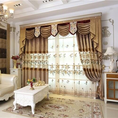 Classic European and American luxury brown inlaid gold trim embroidery for living room bedroom kitchen high quality curtains