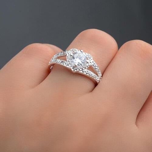 80% Hot Sale Women 925 Sterling Silver Crystal Love Heart Shaped Ring Bridal Wedding Jewelry