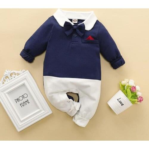 2021 Newborn Baby Boys Clothes Infant Spring Rompers For Kids Jumpsuit Soft Cotton Gentleman Romper With Bow Baby Clothing 0-12m