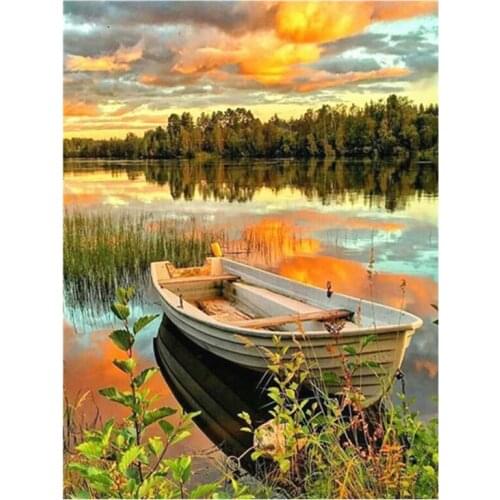 Square Diamond Painting Square Diamonds Full of Diamonds Seaside Boat Diamond Painting