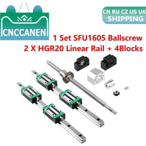 RU HGR20 Square Linear Guides Rail 2set HGR20+ block HGH20CA +SFU1605 Ball Screw 5mm Lead + BK12BF12 CNC Linear Actuator
