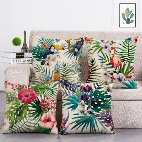 Summer Tropical leafy plants Printed Cushion Cover Linen Throw Pillow Car Home Decoration Decorative Pillowcase T488