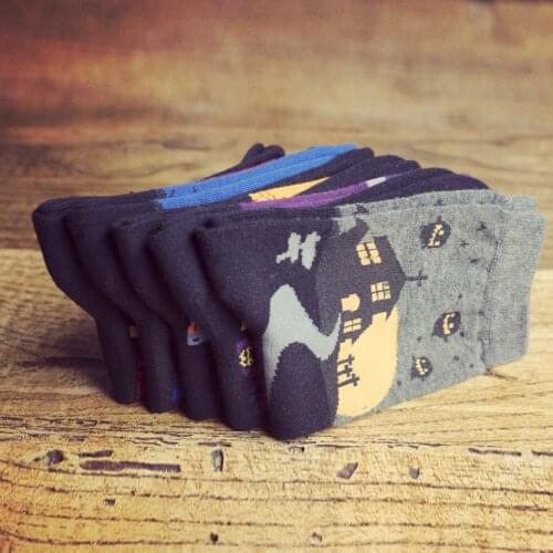 Harajuku Cute Socks Winter Autumn New Women In Tube Sock Halloween Women Socks Fashion Cotton EUR35-40 Purple Printed Socks