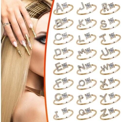 Fashion 26 Initial Letter Ring Gold Silver Color Personality Finger Rings Women Simple Elegant Jewelry Friendship Gift Wholesale