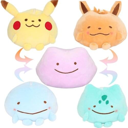 Pokemon Stuffed Plush Toys Double Image Bulbasaur Squirtle Pikachu Charmander Eevee Anime Reversible Doll Kids Toy Gifts 16cm