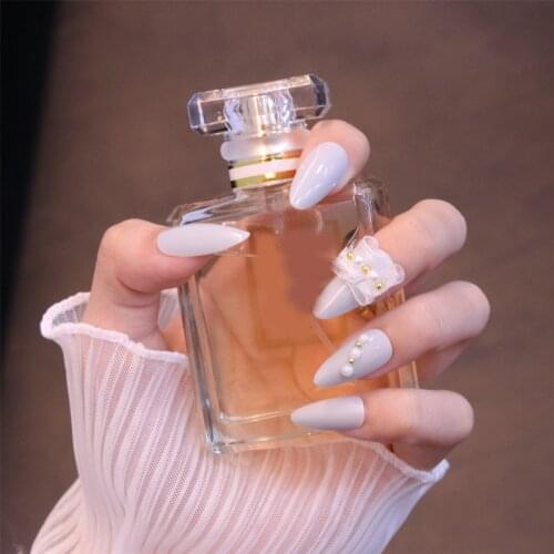 24pcs Fake Nails With Glue Silver Gray Wear Long Paragraph Fashion Manicure Patch False Nails Save Time Press On With Designs DL