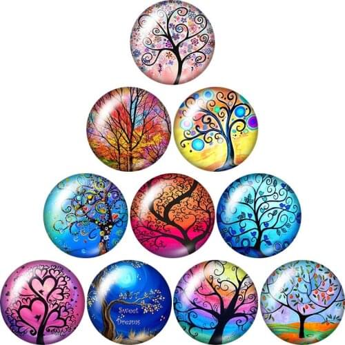 New Colorful Life of Tree beauty paintings 10pcs 12mm/18mm/20mm/25mm Round photo glass cabochon demo flat back Making findings