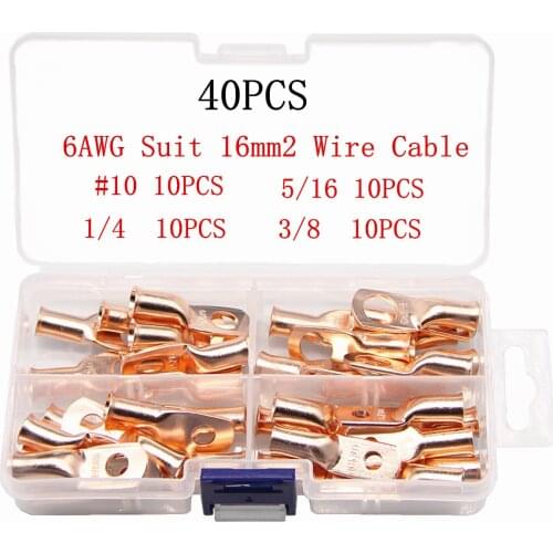 40pcs Copper Ring Battery Crimp Terminals Connector 6AWG 5/16" 3/8" Cable Lugs Eyelet 16mm2 Electrical Supplies Bolt Hole