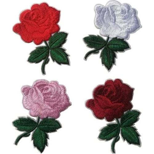 Parches 2pcs Deep Red Roses Flowers Floral Retro Boho Love Hippie Applique Iron-on Patch Fabric Flower Motif Children Decal