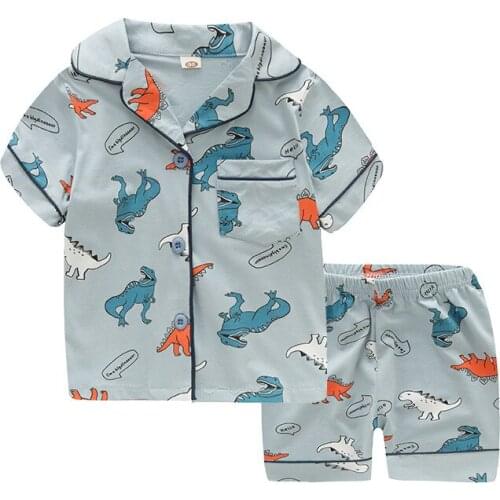 TUONXYE New Summer Boys Short sleeves Pajamas Girls Set Cartoon Dinosaurs Pyjama Cotton Kids Pijama Children Sleepwear Clothes