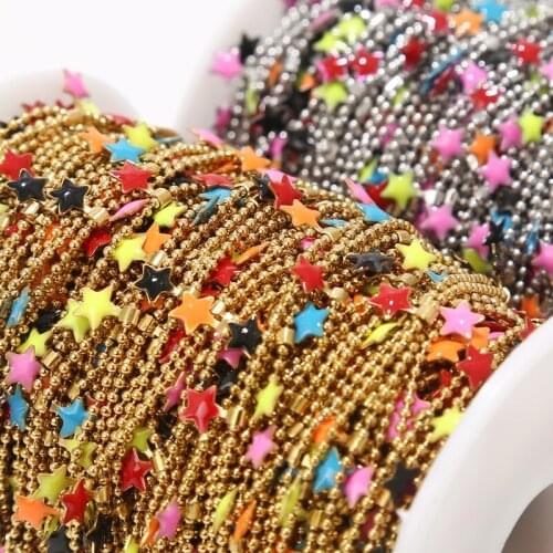 Siver/gold tone Stainless Steel Ball beads Chains with Enamel star charm pendant for DIY jewelry making