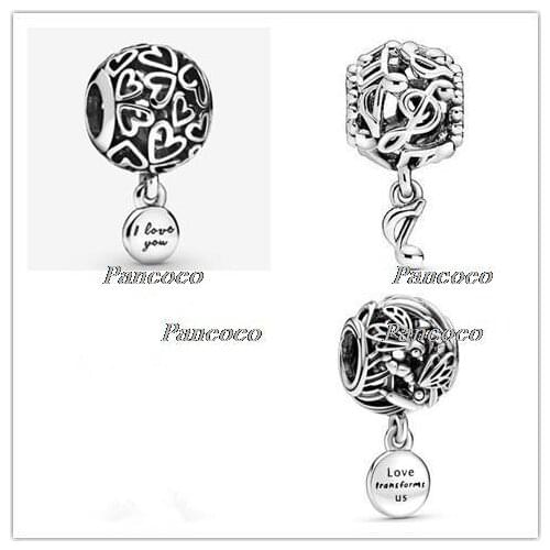 925 Sterling Silver Charm Openwork Dragonfly Love & Love Transforms Us Beads Fit Women Pandora Bracelet & Necklace Diy Jewelry