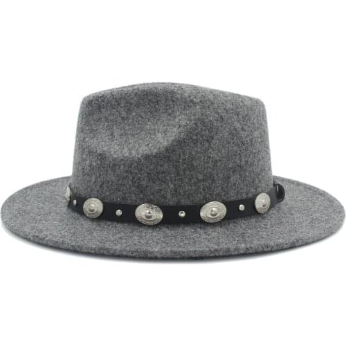 100% Wool Mens Womens Winter Autumn Fedora Hat With DIY Punk Belt Wide Brim Church Sombreros Jazz Cap Top Sun Hat 20