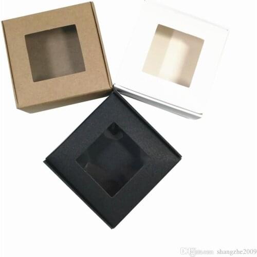 Foldable Kraft Paper Package Box Crafts Arts Storage Boxes Jewelry Paperboard Carton for DIY Soap Gift Packaging With Transparen