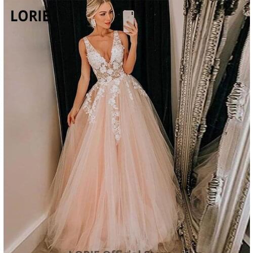 LORIE Sleeveless Wedding Dresses Boho 2020 Appliqued V-neck Open Back Beach Princess Bridal Gowns Plus Size Wedding Party Dress