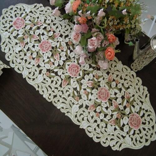 Peach roses series Rural cloth art Chinese embroidery The table cloth Tea table cloth Table flag Table mat Dust cover towel