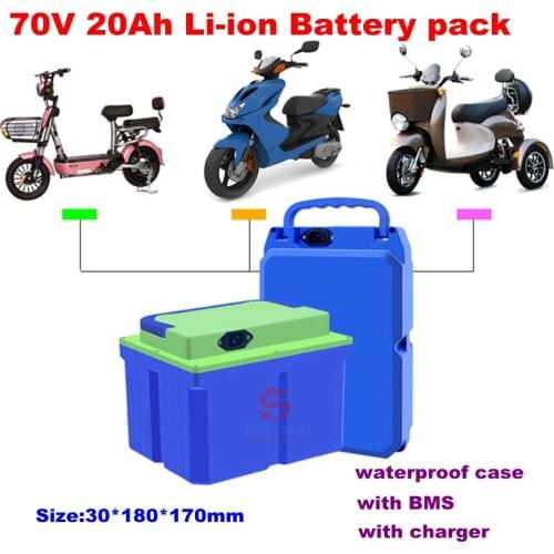High quality waterproof case Rechargeable 72V 20Ah Lithium li-ion battery pack with BMS for electric scooter +2A Charger