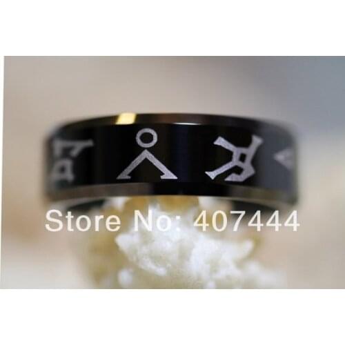 Free Shipping YGK JEWELRY Hot Sales 8MM High Polish Black Beveled Stargate Mens Tungsten Carbide Wedding Ring