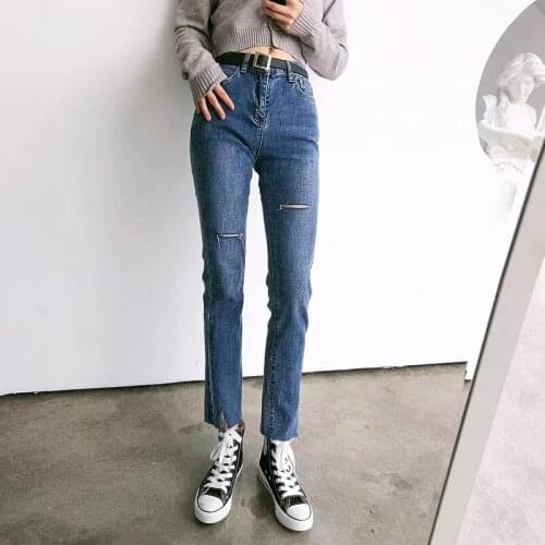 High Waist Jeans Women 2020 New Skinny Slim Fashion Ripped Washed Denim Pencil Pants Ankle Length