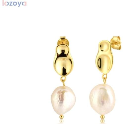 LOZOYA 925 Sterling Silve Fashion Luxury Fashionr Women Pearl Drop Earring Women Fine Jewelry 2020 Rock Punk European Jewels