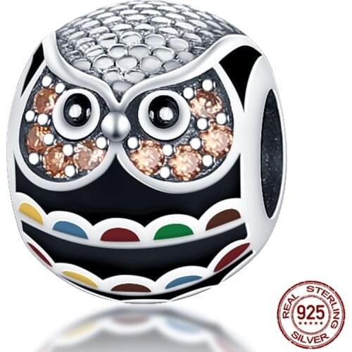 100% Real 925 Sterling Silver Zircon Owl Fit Original Pandora Bracelet&Bangle Making Fashion DIY Jewelry For Women