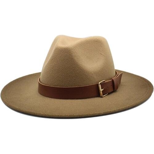 Winter Womens Fedora Hat Wool Khaki Jazz Hats Female National Casual Large Brim Vintage Autumn Classic Felt Hat And Cap