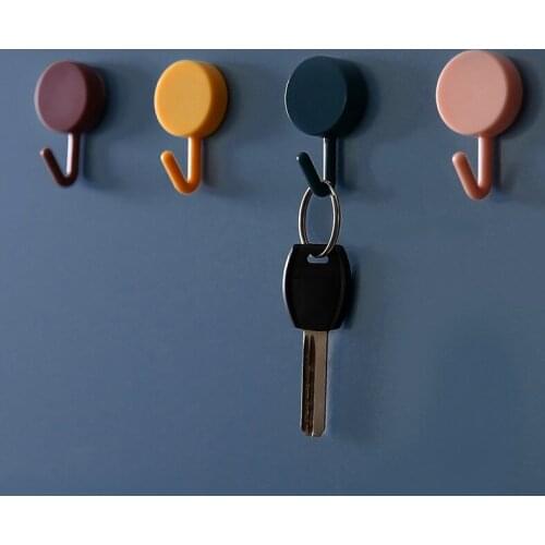 10pcs Solid Color Cute Sticker Hook Seamless Free Punching Kitchen Wall Hanger Bathroom Towel Hooks Home Decorative Key Holder