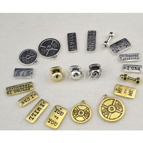 100pcs a lot ME and ME strong is beautiful I choose strength I can tags Kettle bell dumbbell barbell weight mix charm
