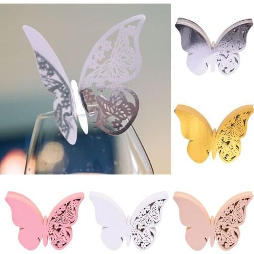 20pcs Multicolor Laser Cut Butterfly Wine Glass Card Wedding Favor Cup Cards Dinner Place Card For Home Evening Party Decoration