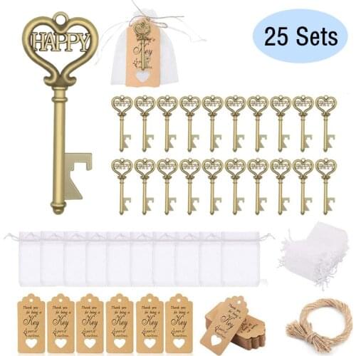 25Pcs Metal Key Bottle Opener Keychain Wedding Party Favors Vintage Antique Gifts for Guests