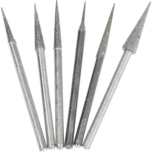 517A 6pcs Diamond Coated Grinding Needle Bits Burr Tapered Point Lapidary Metal Stone