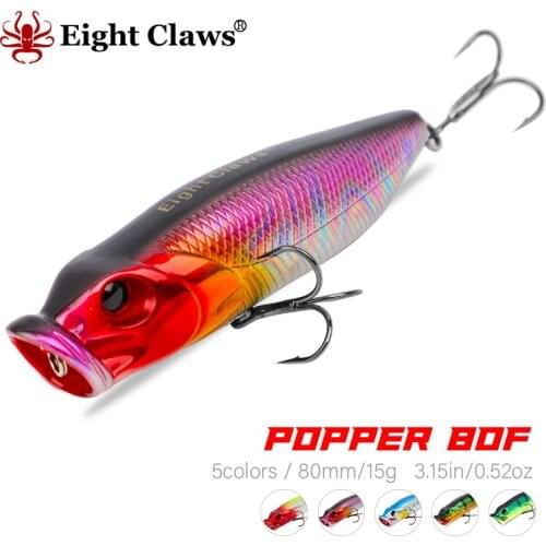 EIGHT CLAWS 80mm 15g Popper Fishing Lure Floating Wobbler Hard Bait Plastic Swimbait Pesca Leurre With Hook