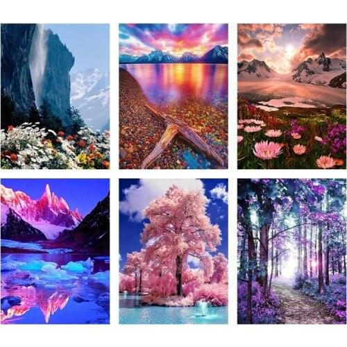 ARMYQZDiy round diamond square diamond diamond painting landscape tree mountain 5D diamond mosaic picture rhinestone full square