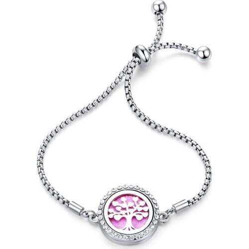 Love Tree Perfume Bracelet Stainless Steel Charm Aromatherapy Essential Oil Diffuser Locket Zircon Fashion Bangles Tree Of Life