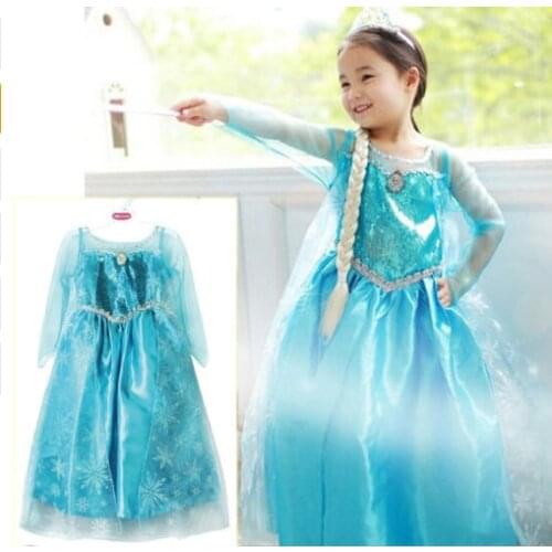 Kids Girls Clothing Blue Baby Girls frozen costume Dress Snow Princess Queen Dress Up childrens party Gown Cosplay Tulle Dress