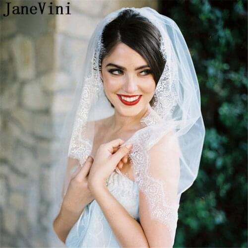 JaneVini Western Style Bride To Be Veil With Comb One Layer Lace Edge Bridal Short Soft Tulle Wedding Veils Bruidsaccessoires