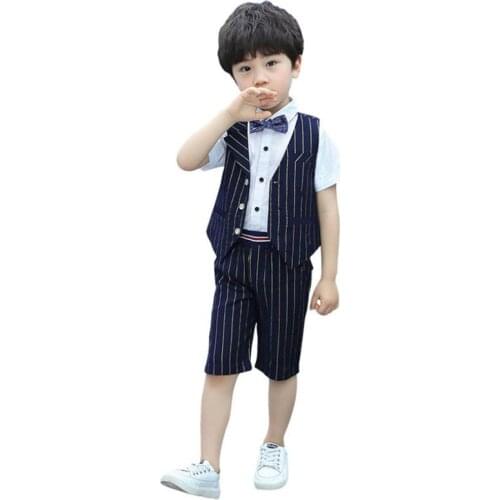 Children Clothing Sets 2019 Summer Fashion 2pcs Boy Set Kids Party Formal Striped Wiatcoat+Pant Suit Fashion Boys Outfit 2-12Yrs
