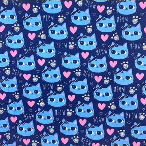 Beautiful 100% Cotton Fabric Blue Bottom Cartoon cathead Pattern Digital Print Sewing Material DIY Home Patchwork Dress Clothing