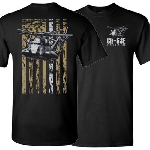 Creative Design American Flag CH-53 Super Stallion Transport Helicopter T-Shirt. Summer Cotton Short Sleeve O-Neck Mens T Shirt