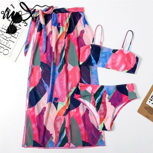2021 3 Pieces Set Bikini High Waist Split Swimwear Female Color Block Swimsuit Women String Elegant Bathing Suit