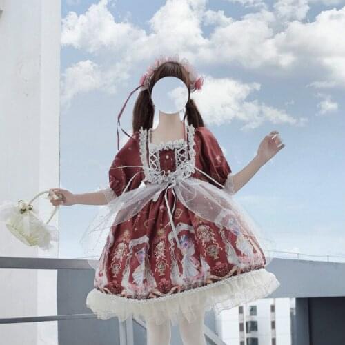 Angel Hourglass Sweet Womens Lolita OP Dress JSK Dress Half Sleeve Sleeveless Cute Lace Trim Princess Dress One Piece