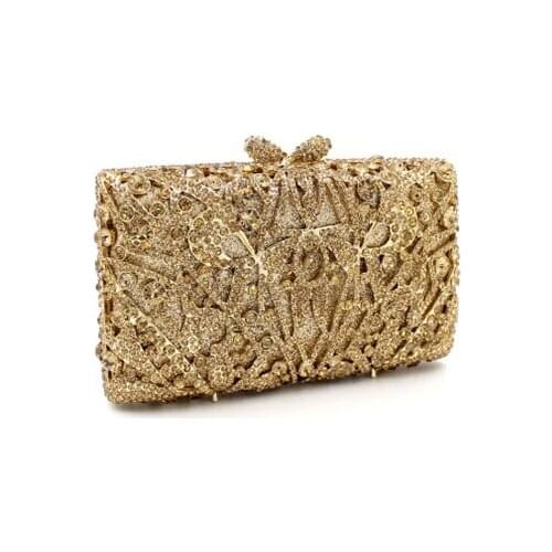 Fashion clip Clutch Handbag For Women Evening Party crystal diamond Shoulder Bags Casual Crossbody Bag Ladies Hard Case Box gold