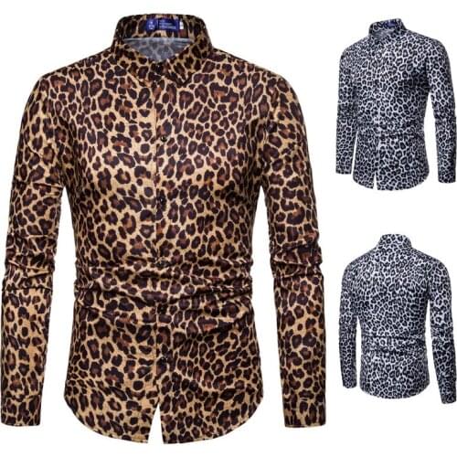 Mens Leopard Print Digital Long Sleeve Shirt Costume Mens Shirt Personalized Mercerized Leopard Print Shirt Mens Shirt