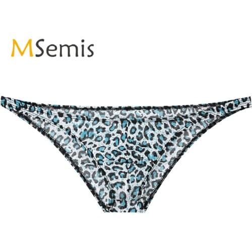 Lingerie See-through Sheer Mesh Bikini Briefs Mens Sexy Underwear Printed Tanga Panties Low Rise Elastic Waistband Underpants