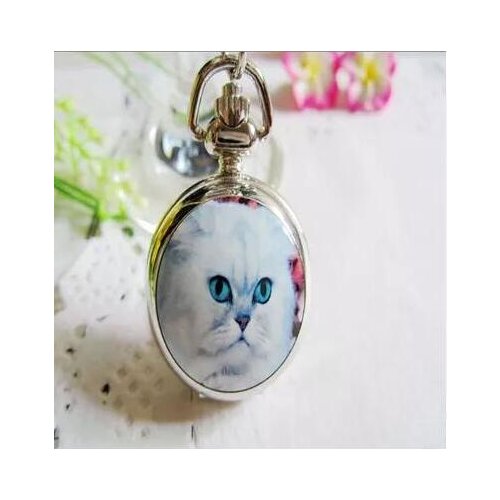 New Fashion Silver Elegant Lovely Cat with Mirror Case Quartz Pocket Watch Analog Pendant Necklace Mens Womens Gifts 10pcs/lot