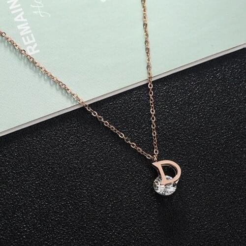 New Luxury Brand Letter And Crystal Rose Gold Pendant Necklace Stainless Steel High Polished Necklace For Women Wedding Jewelry