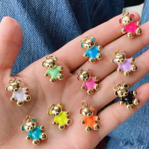 10Pcs,2021 New Cute Dripping oil Bear Charms Enamel Colorful Tiny Paint Animal Bear Pendant For Woman Jewelry Making Necklace