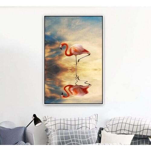 Flamingo Shadow Zen Themed Animals Nordic Style Poster Home Decoration Painting Wall Art Canvas Picture for Living Room No Frame